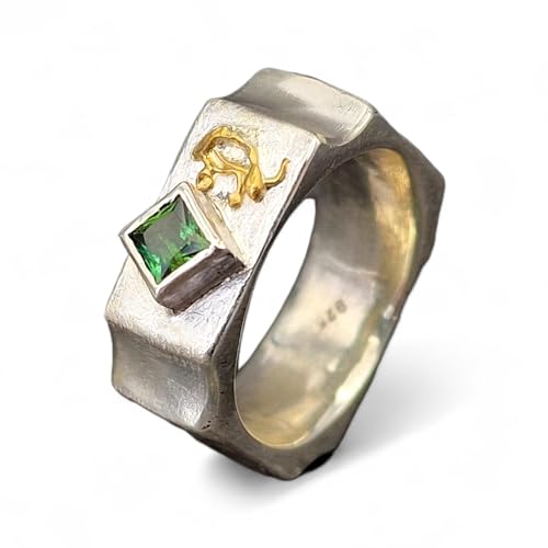 LeoLars-PABE Grüner Turmalin Design Ring, Gr. 54 (17,2), aus 925er Silber, spezielle Außenform, teil gebürstet, mit Feingold Element, Unikat, Handarbeit