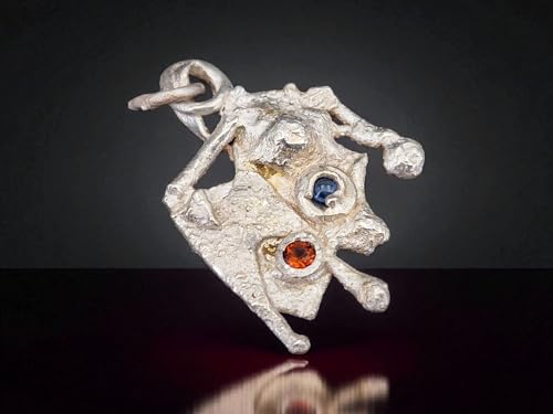 LeoLars-PABE 925er Silber Design Anhänger mit Saphir Cabochon und Mandarin Granat, wild, aussergewöhnlich, Unikat, Unisex, Handarbeit