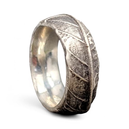 LeoLars-PABE Kräuter Design Ring 420 aus teilgeschwärztem 925er Silber, echte Kräuterblatt Struktur, massiv, Gr.57(18,3), Unikat, Handarbeit, Nr. 001