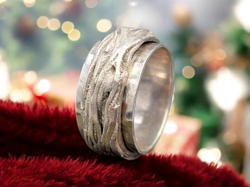 LeoLars-PABE Spinner Design Ring aus 925er Silber, 360 Grad drehbar, Wurzeldesign, Spielring, Unisex, Größe: 64 (20,5), Unikat, Handarbeit