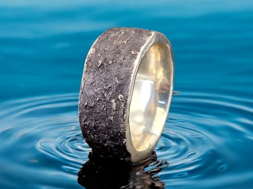 LeoLars-PABE Herren Sushi Design Ring aus 925er Silber, Noriblatt Oberflächenstruktur, geschwärzt, Größe 62 (19,8) Unikat, Handarbeit
