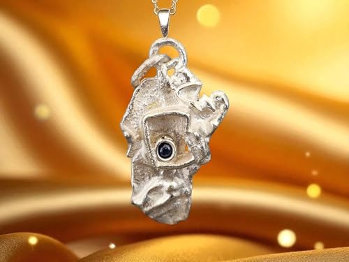 LeoLars-PABE Design Anhänger aus 925er Silber mit blauem Saphir Cabochon, außergewöhnlich und wild, Unikat, Handarbeit
