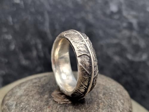 LeoLars-PABE Design Kräuter 420 Ring aus 925er Silber, Gr. 57(18,3), echte eingegossene Kräuterblatt Struktur, massiv, Nr.002, Unikat, Handarbeit, Maße: 25,9mm x 25,6mm x 9mm