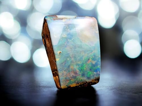 Boulder Opal Anhänger gebohrt mit 60cm Lederband, Opal - helle bis klare Opalschicht mit Multicolor Opalfeuer, 19,2 x 13,4 x 10,4mm, Unikat, Handgeschliffen