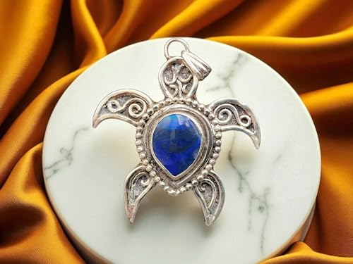 LeoLars-PABE Schwarzer Opal Design Schildkröten Anhänger im hawaiianischen Stil aus 925er Silber, Opal mit tollem blauen Opalfeuer, groß, Unikat, Handarbeit