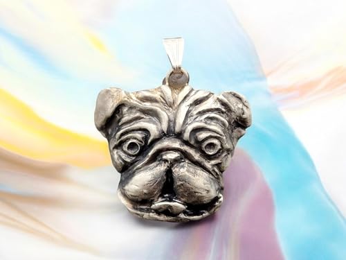 LeoLars-PABE Hunde Anhänger aus 925er Silber, Mops, Frenchie, French-Bulldog, Bulldog, teilgeschwärzt, Unikat, Handarbeit, Unisex, Maße: 28,7mm x 29,2mm x 7,7mm