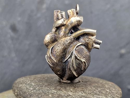 LeoLars-PABE Design Anhänger als anatomisches Herz, aus 925er Silber, teilgeschwärzt, 3farbige Optik, außergewöhnlich, Herz Anhänger mal anders, Unikat, Handarbeit, Unisex