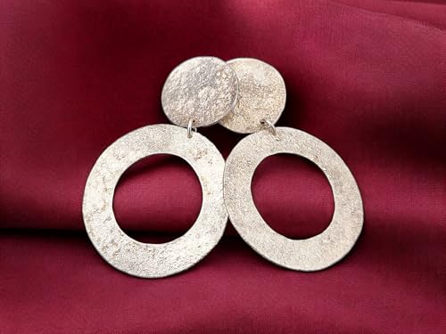 Große Design Ohrhänger aus 925er Silber mit feiner steiniger Oberflächen Struktur mit Steckern, zum baumeln, Unikat, Handarbeit