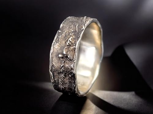LeoLars-PABE geschwärzter Damen Ring im Sushi Design aus 925er Silber, Noriblatt Oberflächen Struktur, Unikat, Handarbeit, Größe 58 (18,2)