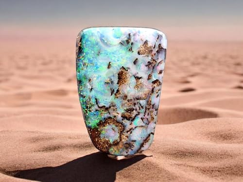 wundervoller Multicolor Boulder Opal Anhänger, gebohrt mit 60cm Lederband, Picture Stone Opal-Multicolor Opalfeuer, Maße: 29mmx 19,5mm x 8,5mm, Unikat, Handgeschliffen, Unisex, Nr.249