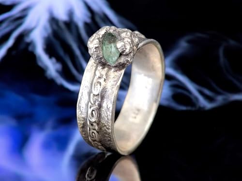 LeoLars-PABE Türkisfarbener Turmalin Design Ring, Gr. 57 (18,3), aus 925er Silber, Turmalin Navette facettiert, organisch geteilte Zargenfassung, verziert, Unikat, Handarbeit