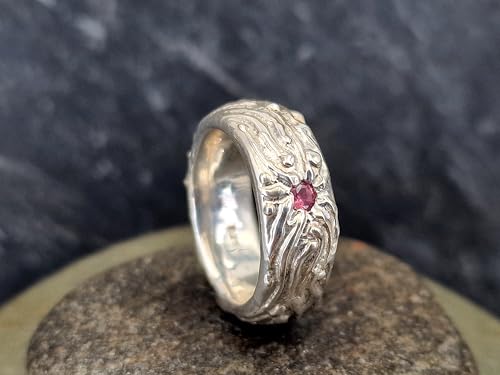 LeoLars-PABE Rosa Turmalin Design Ring aus 925er Silber, Gr.56-57 (18), vom Stein abstrahlende Silberflammen, massiv, Unikat, Handarbeit Ringmaße: 25,6mm x 25,4mm x 8,5mm
