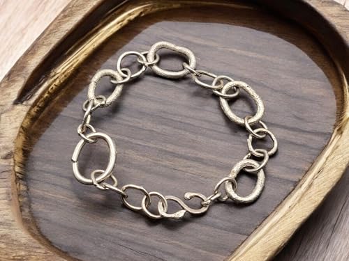 LeoLars-PABE Großes Kettenglied Armband aus 925er Silber, alles handgeschmiedet, Länge: 23cm, Unikat, Handarbeit, Maße: 230mm x 15mm x 2,5mm