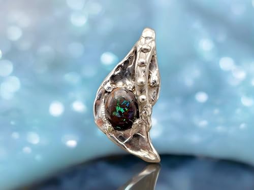 Matrix Boulder Opal Design Anhänger aus 925er Silber, Opal mit vielen Opaladern mit grünem und blauem Opalfeuer, versteckte Schlaufe, Unikat, Handarbeit, Anhängermaße: 41mm x 20mm x 7,1mm