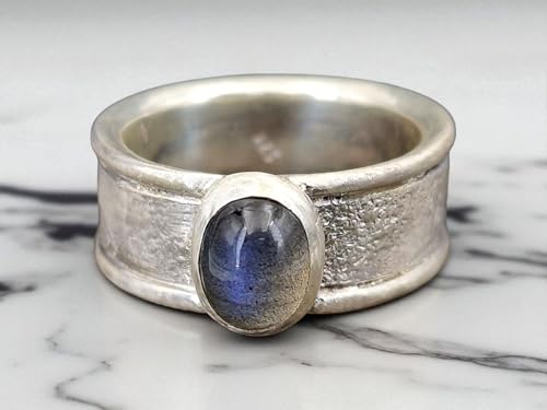 Labradorit Design Ring aus 925er Silber, Gr. 60-61(19,3), Labradorit Cabochon mit schönem rollenden blauen Farbspiel, Unikat, Handarbeit