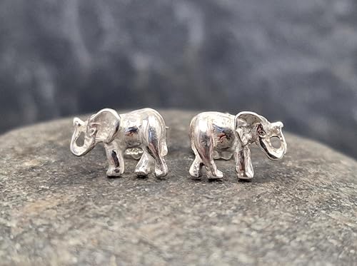 Elefanten Ohrstecker aus 925er Silber, Afrika, Asien, mit Flügelmutter Verschluss, Handarbeit, Ohrsteckermaße: 9,7mm x 6,9mm x 11,9mm