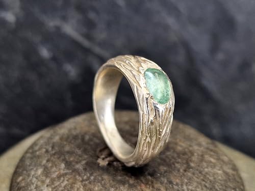 LeoLars-PABE Hellgrüner Turmalin Design Ring mit organischer Rindenstruktur aus 925er Silber Größe 57 (18,2) Unikat, Handarbeit