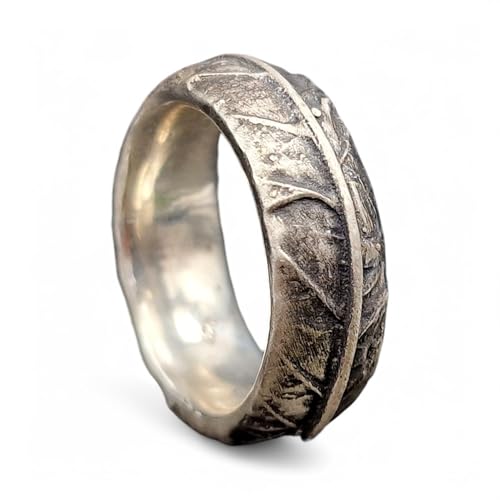 LeoLars-PABE Design Kräuter 420 Ring aus 925er Silber, Gr. 57(18,3), echte eingegossene Kräuterblatt Struktur, massiv, Nr.002, Unikat, Handarbeit, Maße: 25,9mm x 25,6mm x 9mm