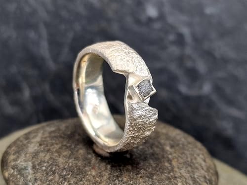 LeoLars-PABE Rohdiamant Würfel Design Ring aus 925er Silber, Größe 62-63 (19,8), angeschmolzene Oberflächen Struktur, Unikat, Handarbeit