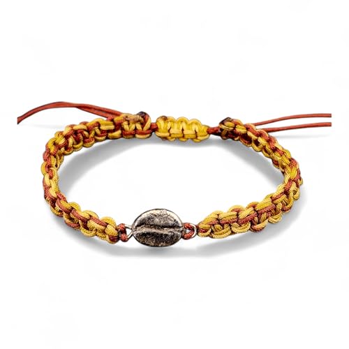 LeoLars-PABE Beige braunes Makramee Armband mit teilgeschwärzter echter Kaffeebohner aus 925er Silber, Umfang von 15-27cm, Unikat, Handarbeit, Unisex