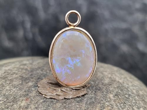 LeoLars-PABE heller Coober Pedy Opal Design Anhänger aus 925er Silber, Opal mit blau-grünem Opalfeuer, mit Schlaufe, Unikat, Handarbeit, Unisex