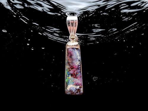 LeoLars-PABE Multicolor Boulder Opal Anhänger mit 925er Silber Stiftöse, Opalfeuer in allen Farben mit viel rot, tolles Muster, Anhängergröße: 22,6mm x 6,8mm x 6,8mm, Unikat, Handgeschliffen