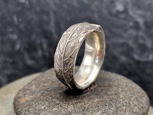 LeoLars-PABE Kräuter Design Ring 420 aus teilgeschwärztem 925er Silber, echte Kräuterblatt Struktur, massiv, Gr.57(18,3), Unikat, Handarbeit, Nr. 001