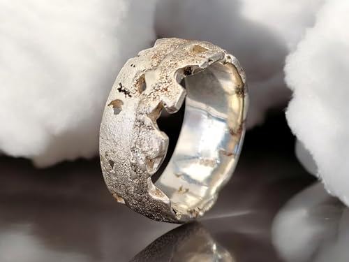 LeoLars-PABE 925er Silber Sandguss Design Ring, Gr.61 (20,5), Nr.146, Sandguss typische Oberflächen Struktur, zerstörtes Design mit rausgebrochenen Stellen, Unikat, Handarbeit