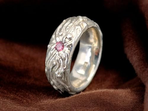 LeoLars-PABE Rosa Turmalin Design Ring aus 925er Silber, Gr.56-57 (18), vom Stein abstrahlende Silberflammen, massiv, Unikat, Handarbeit Ringmaße: 25,6mm x 25,4mm x 8,5mm