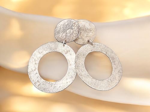Große Design Ohrhänger aus 925er Silber mit feiner steiniger Oberflächen Struktur mit Steckern, zum baumeln, Unikat, Handarbeit