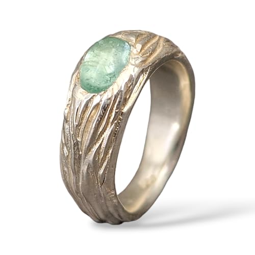 LeoLars-PABE Hellgrüner Turmalin Design Ring mit organischer Rindenstruktur aus 925er Silber Größe 57 (18,2) Unikat, Handarbeit