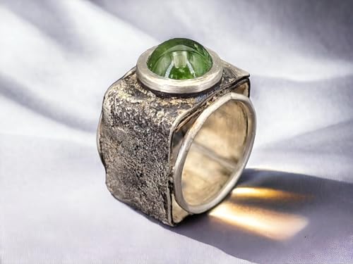 LeoLars-PABE Peridot Design Ring, Gr. 60-61 (19,2), aus 925er Silber, außen eckig innen rund, geschmiedet, teilgeschwärzt, Unikat, Handarbeit