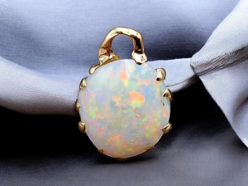 Heller Lightning Ridge Opal Design Anhänger aus 585er Gelbgold, Opal herrliches Multicolor Opalfeuer, Anhänger von hinten mit organischem Netzdesign, Maße: 20mm x 15mm x 6,3mm, Unikat, Handarbeit