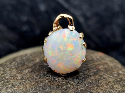 Heller Lightning Ridge Opal Design Anhänger aus 585er Gelbgold, Opal herrliches Multicolor Opalfeuer, Anhänger von hinten mit organischem Netzdesign, Maße: 20mm x 15mm x 6,3mm, Unikat, Handarbeit