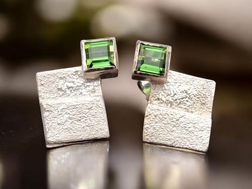 Grüne Turmalin Design Ohrstecker aus 925er Silber, Turmaline in Charreeschliff, Ohrstecker mit Flügelmuttern, Unikat, Handarbeit