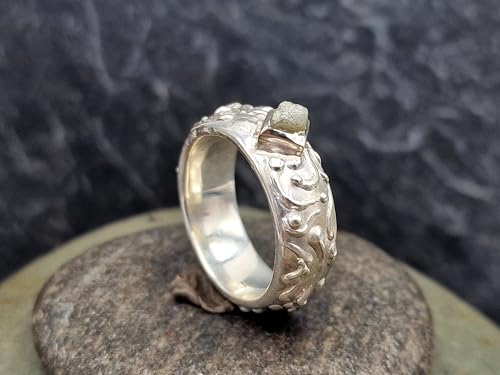 LeoLars-PABE Verspielt verschnörkelter Rohdiamant Würfel Design Ring aus 925er Silber, silber-grauer Rohdiamant, Größe 61/62 (19,6), Unikat, Handarbeit