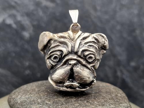 LeoLars-PABE Hunde Anhänger aus 925er Silber, Mops, Frenchie, French-Bulldog, Bulldog, teilgeschwärzt, Unikat, Handarbeit, Unisex, Maße: 28,7mm x 29,2mm x 7,7mm