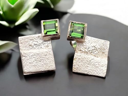Grüne Turmalin Design Ohrstecker aus 925er Silber, Turmaline in Charreeschliff, Ohrstecker mit Flügelmuttern, Unikat, Handarbeit