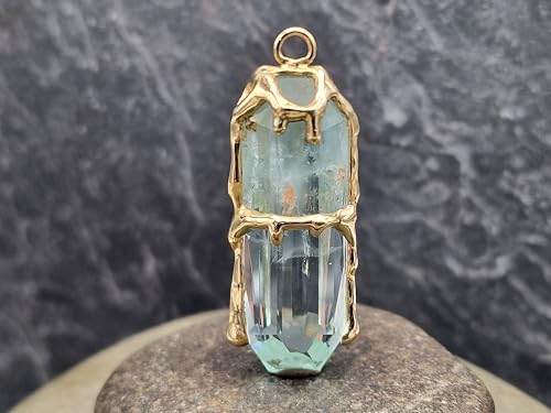LeoLars-PABE Herrlicher blauer Aquamarin Anhänger mit 585er Gelbgold Fassung,Tropfen Design, Aquamarin-Sonderschliff, Präzisionsschliff, Unikat, Handarbeit, Anhängermaße: 44,7mmx 7,2mm x13,8mm