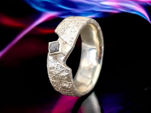 LeoLars-PABE Rohdiamant Würfel Design Ring aus 925er Silber, Größe 62-63 (19,8), angeschmolzene Oberflächen Struktur, Unikat, Handarbeit