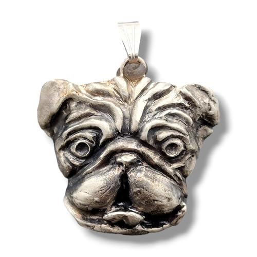 LeoLars-PABE Hunde Anhänger aus 925er Silber, Mops, Frenchie, French-Bulldog, Bulldog, teilgeschwärzt, Unikat, Handarbeit, Unisex, Maße: 28,7mm x 29,2mm x 7,7mm