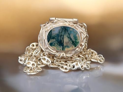LeoLars-PABE Moosachat Medaillon aus 925er Silber mit 70cm Silberkette, Mooachat-PictureStone-Blick in den Wald, organisch verspielt,Unikat, Handarbeit