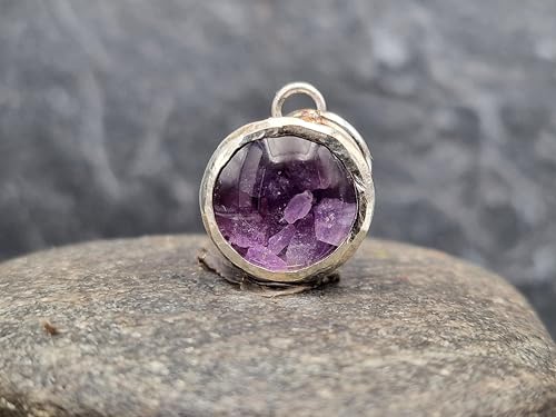 LeoLars-PABE Hackmanit Splitter Design Anhänger aus 925er Silber, von rosa über leuchtend orange im UV Licht bis lila leuchtende Steine, Unikat, Handarbeit,