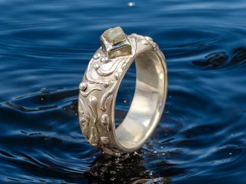 LeoLars-PABE Verspielt verschnörkelter Rohdiamant Würfel Design Ring aus 925er Silber, silber-grauer Rohdiamant, Größe 61/62 (19,6), Unikat, Handarbeit