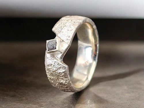 LeoLars-PABE Rohdiamant Würfel Design Ring aus 925er Silber, Größe 62-63 (19,8), angeschmolzene Oberflächen Struktur, Unikat, Handarbeit