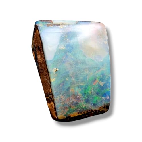 Boulder Opal Anhänger gebohrt mit 60cm Lederband, Opal - helle bis klare Opalschicht mit Multicolor Opalfeuer, 19,2 x 13,4 x 10,4mm, Unikat, Handgeschliffen