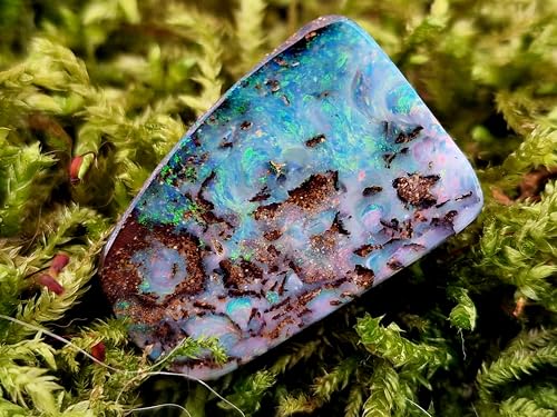 wundervoller Multicolor Boulder Opal Anhänger, gebohrt mit 60cm Lederband, Picture Stone Opal-Multicolor Opalfeuer, Maße: 29mmx 19,5mm x 8,5mm, Unikat, Handgeschliffen, Unisex, Nr.249