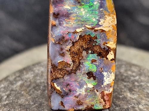 LeoLars-PABE Anhänger mit Boulder Opal und 925er Silber Stiftöse, Picture Stone, mehrfarbiges Opalfeuer mit viel grün, Opal 33 x 13 x 5,4mm, Unikat, Handgeschliffen