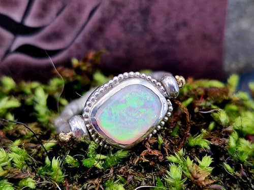 LeoLars-PABE Design Ring mit Wechselfassung zum drehen aus 925er Silber, mal weißer Opal, mal grüner Turmalin, für 2 Finger, Opal Gr.58, Turmalin Gr.54, Unika, Handarbeit