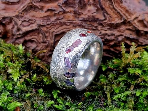 LeoLars-PABE Sandguss Chaos Design Ring, Gr.55 (17,5), aus 925er Silber mit echten eingegossenen verschieden farbigen Saphiren, Sandguss typische Oberflächen Struktur, Nr.142, Unikat, Handarbeit